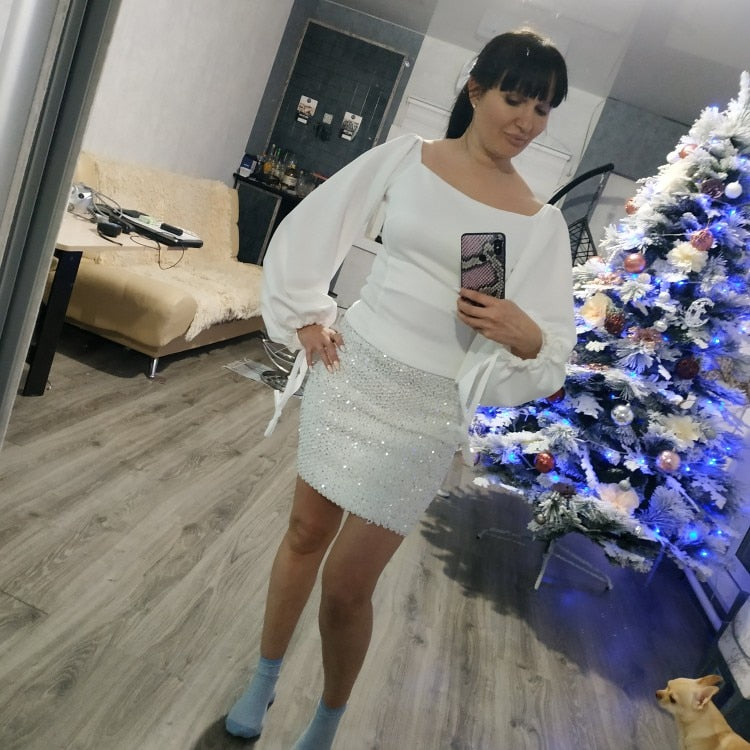 Fashion Bling Women Gold Sequin Short Wrap Mini Skirt