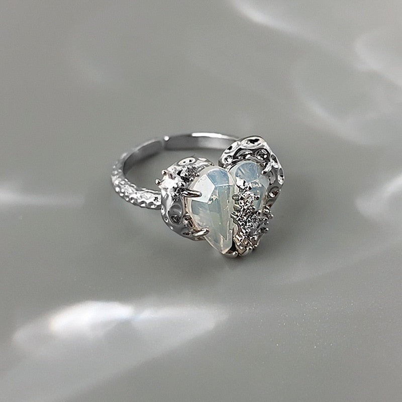 Opal Irregular Natural Stone Ring With White Opal Hollow Ring