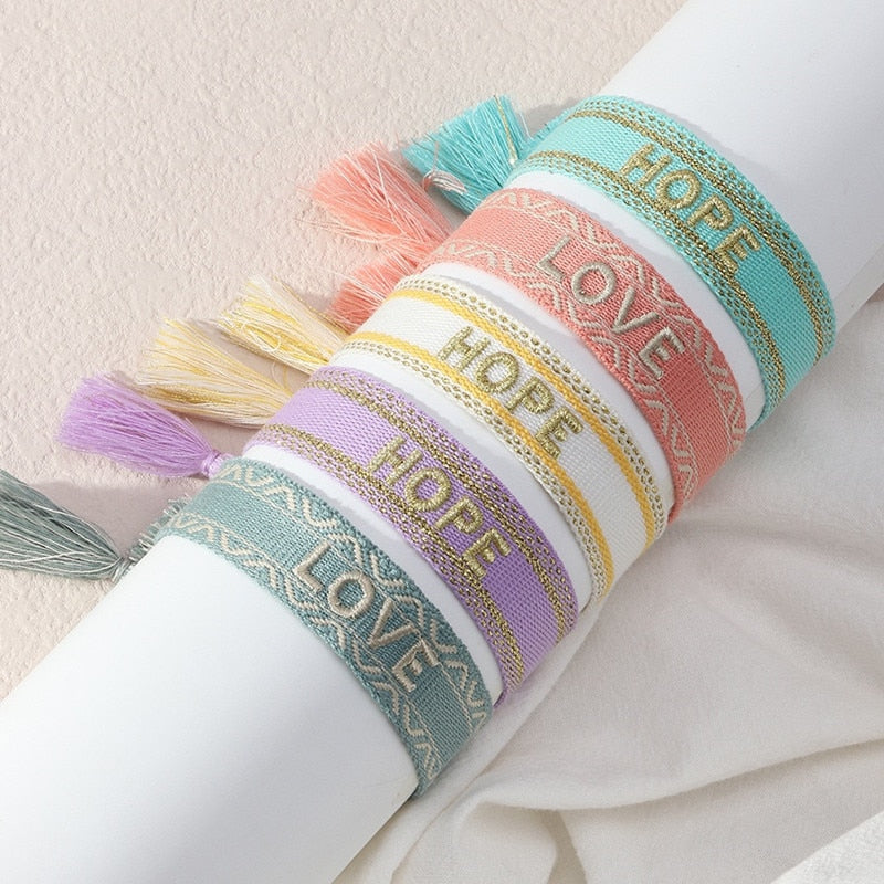 Bohemia Embroidery Letters Woven Tassel Bracele