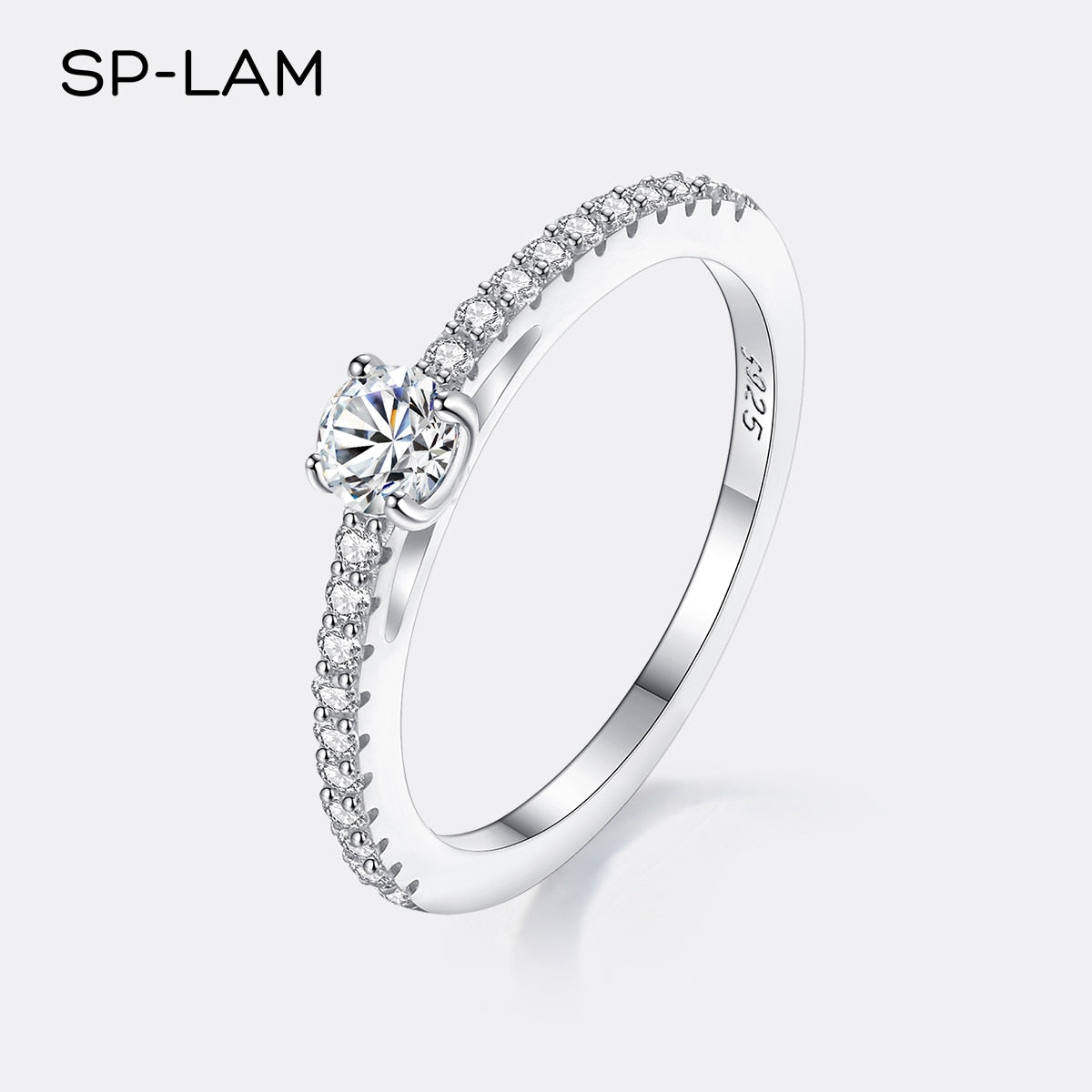 Real 925 Sterling Silver Small Sparkling Round 0.3CT Moissnaite Ring