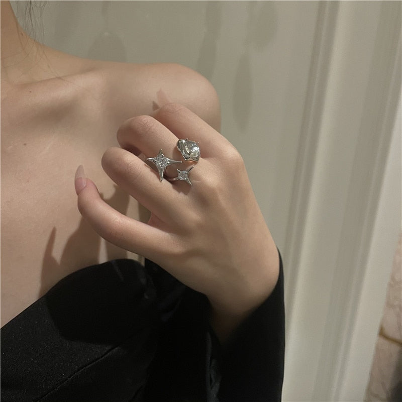 Korean Crystal Opal Irregular Zircon Star Ring