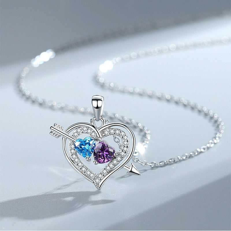 Shiny Bling Zircon Double Layer Heart Clavicle Chain  Necklace