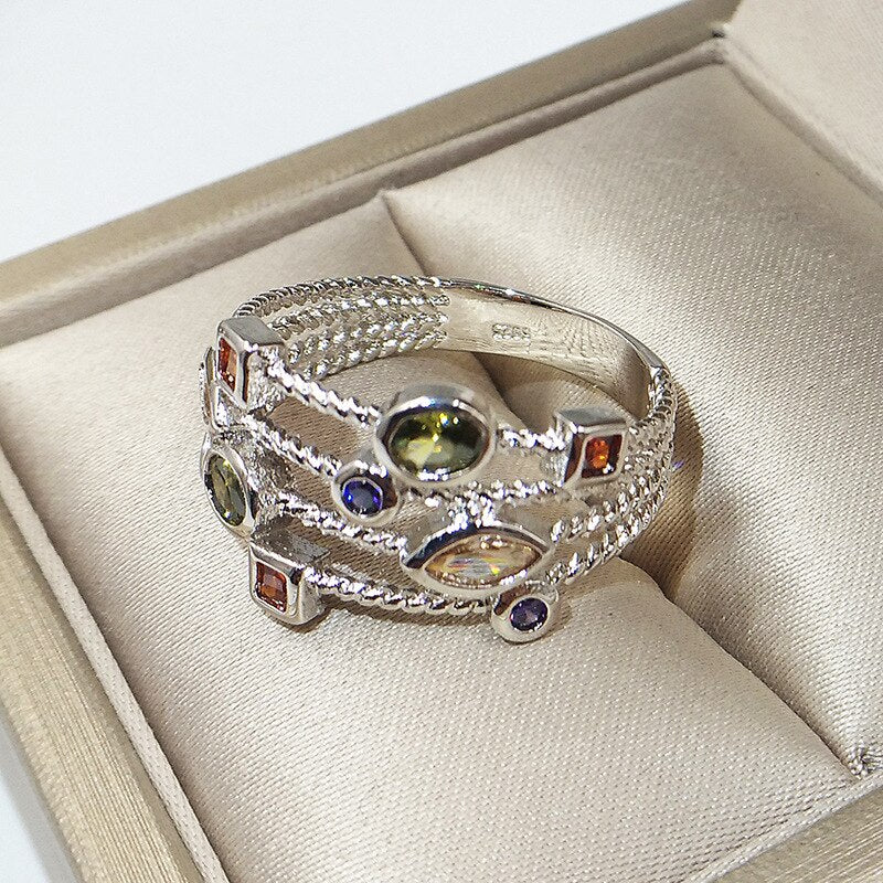 Genuine 925 Stamp Silver Color Rings For Women Hollow Engagement Ring Bijoux Bague Gift Sterling Plata Wedding Jewelry