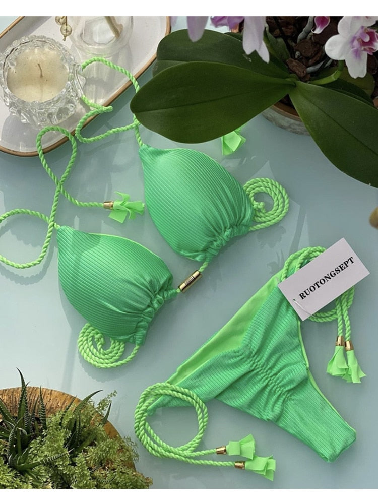 RUOTONGSEPT Triangle Bandage Swimwear Thong Bikini Set