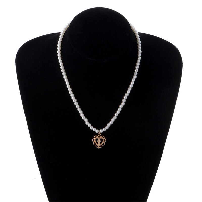 Retro Girl  Hollow Love Cross Pendant Pearl Necklace