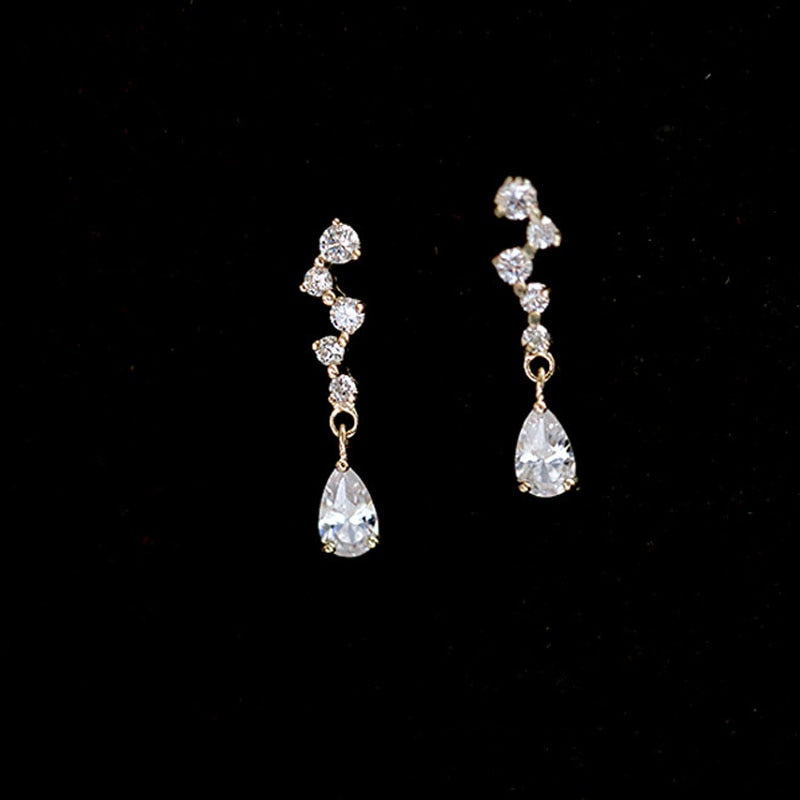 925 Silver Needle Simple Shiny Zircon  Gold Plating  Earrings