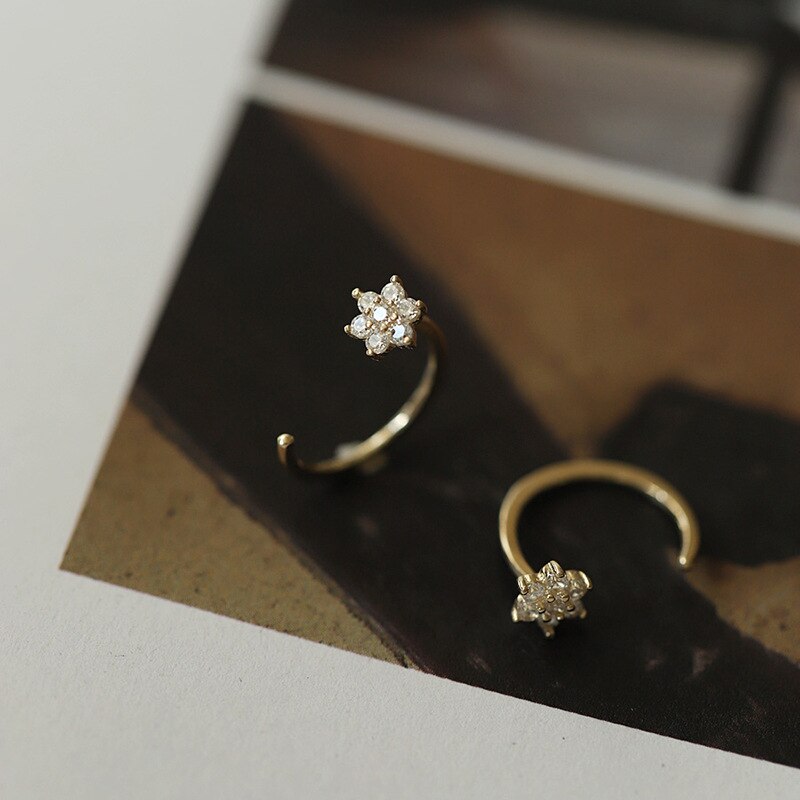 925 Silver Needle Simple Shiny Zircon  Gold Plating  Earrings