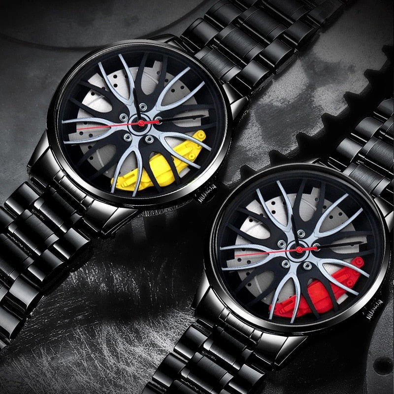 Fashion Car Wheel Rim Hub Leather Belt Watch For Men