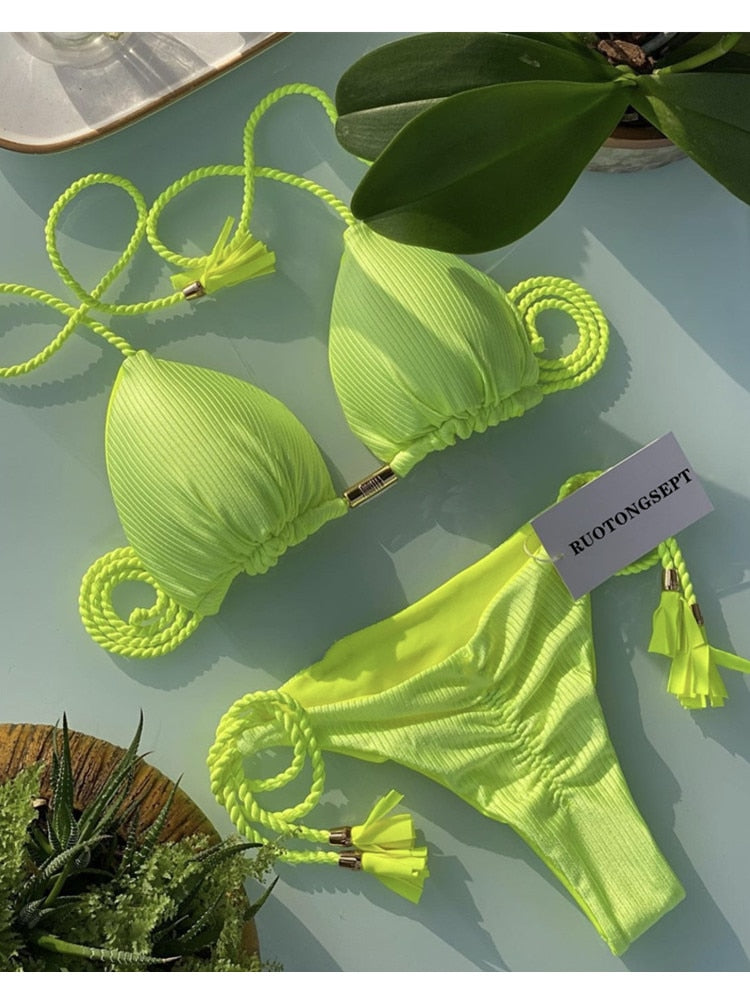 RUOTONGSEPT Triangle Bandage Swimwear Thong Bikini Set