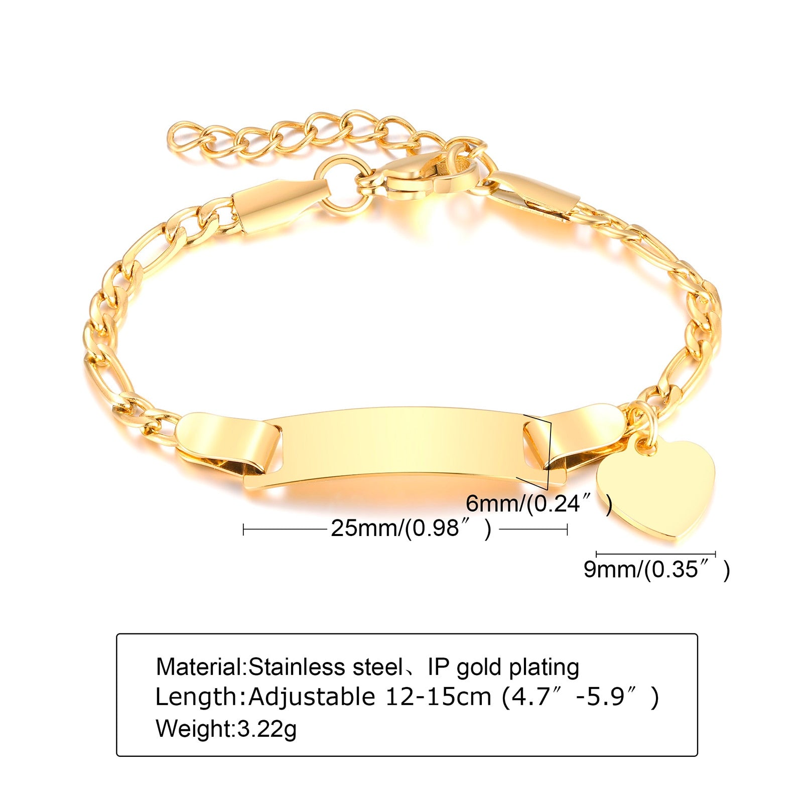 Customized Heart Baby Engravable ID Name Bracelet