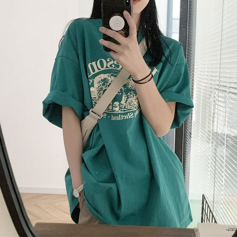 DAYIFUN T-hemp Halfmou vroulike O-nek Top
