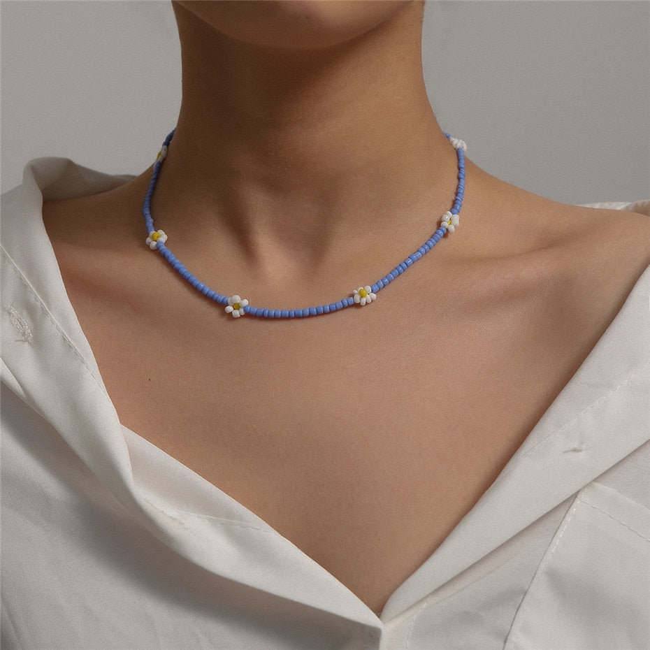 Salircon Trend Bohemia Rainbow Color Seed Beads Chain Choker Necklace