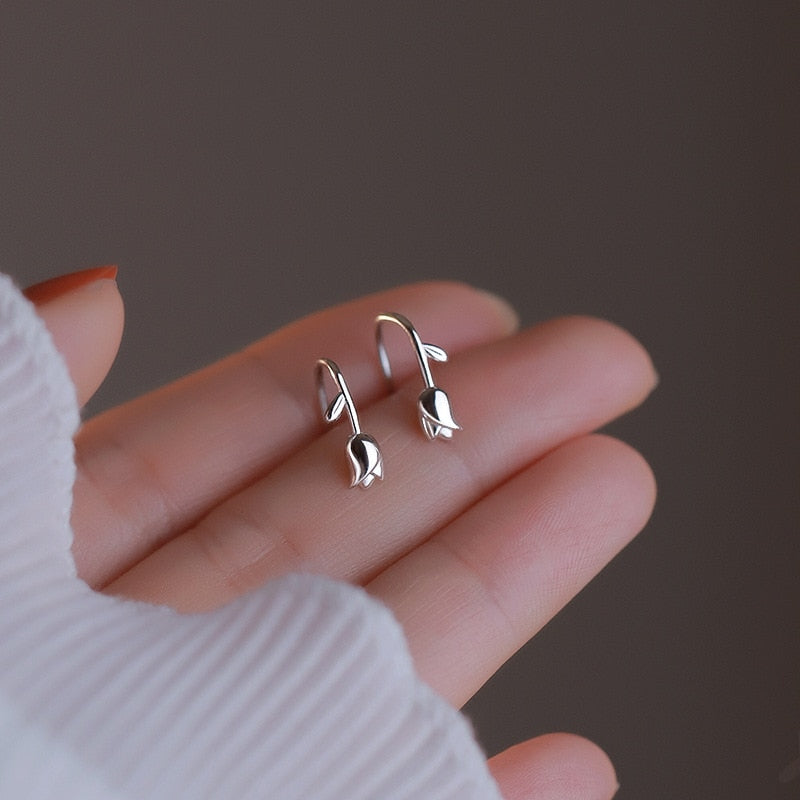 925 Silver Needle Simple Shiny Zircon  Gold Plating  Earrings