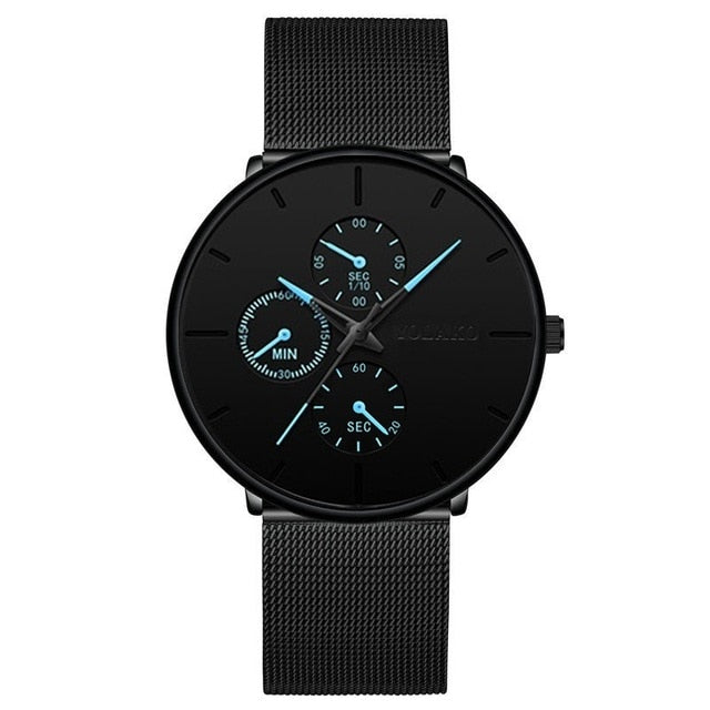 Luxury Ultra Thin Mesh Belt Quartz Men Leather Wrist Watch