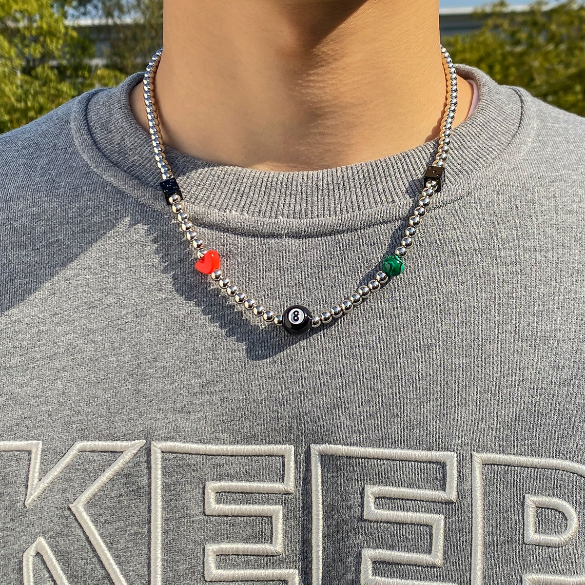 Lucky Number Eight DiceSmall Beads Chain Choker Necklace