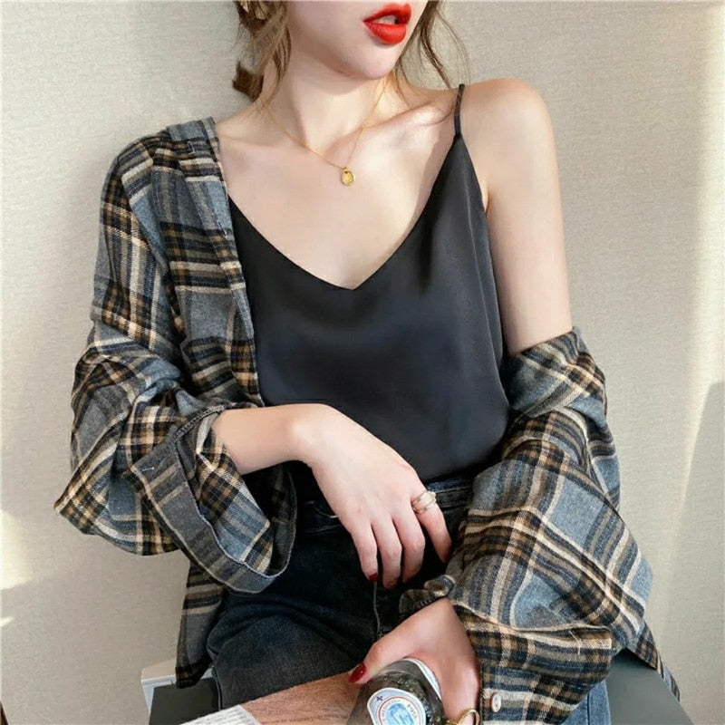 Toevallige V-nek harnas Silk Top