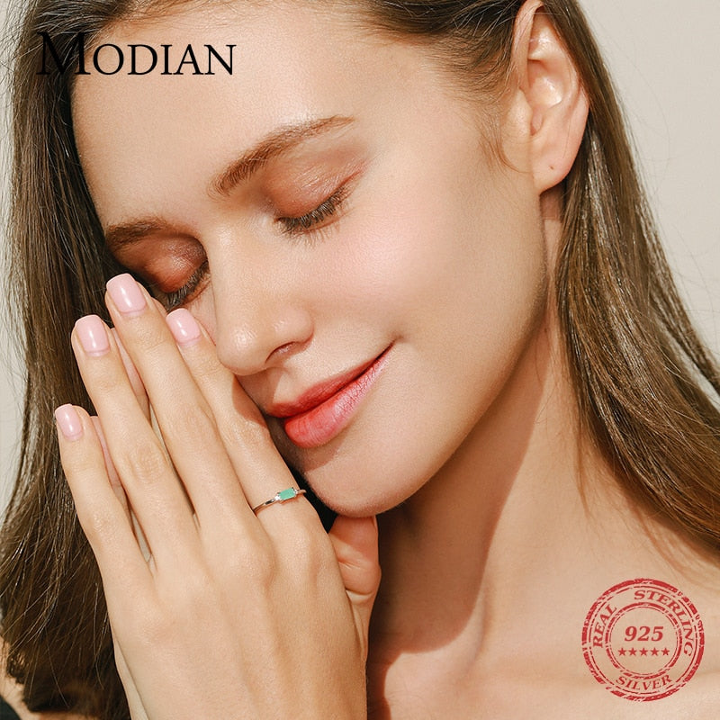 Modian Charm Luxury Real 925 Stelring Silver Green Tourmaline ring