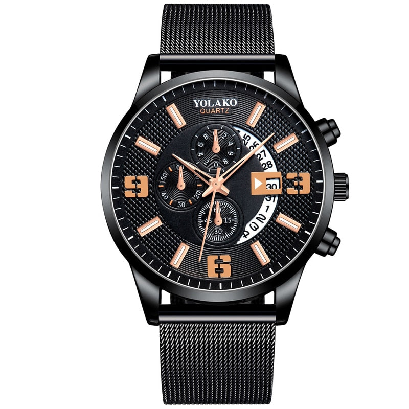 Mens Fashion Stainless Steel Mesh Belt Quartz Wrist Watch