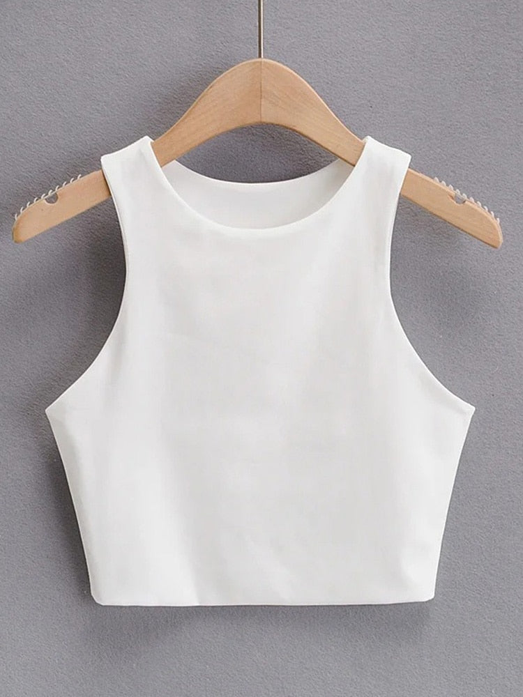 Sexy Slim Tops O-neck Sleeveless Double Nylon Tank Top