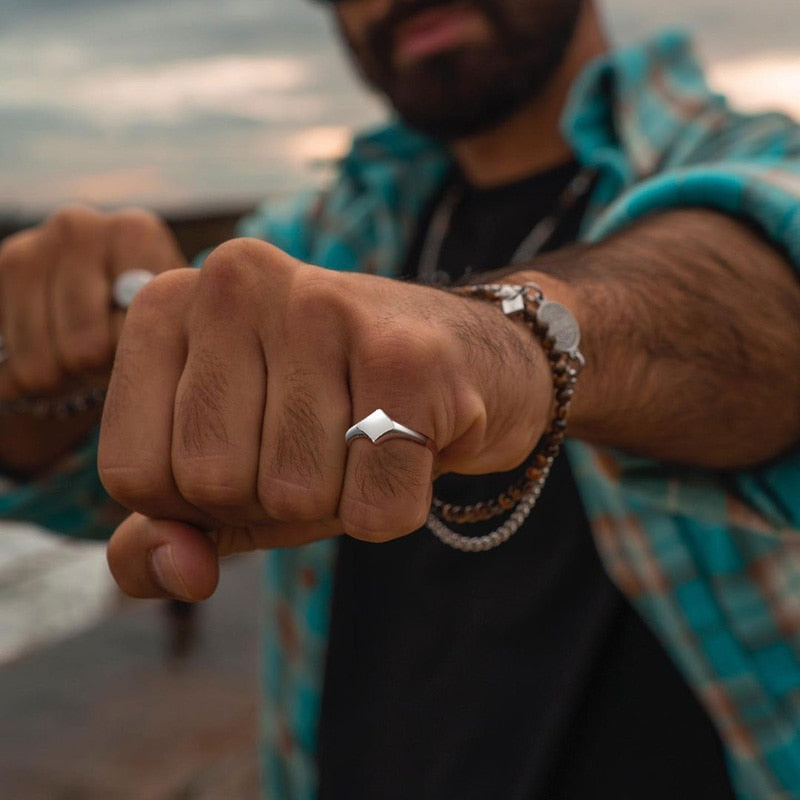 Lotus Signet Stainless Steel Elegant Signet Ring