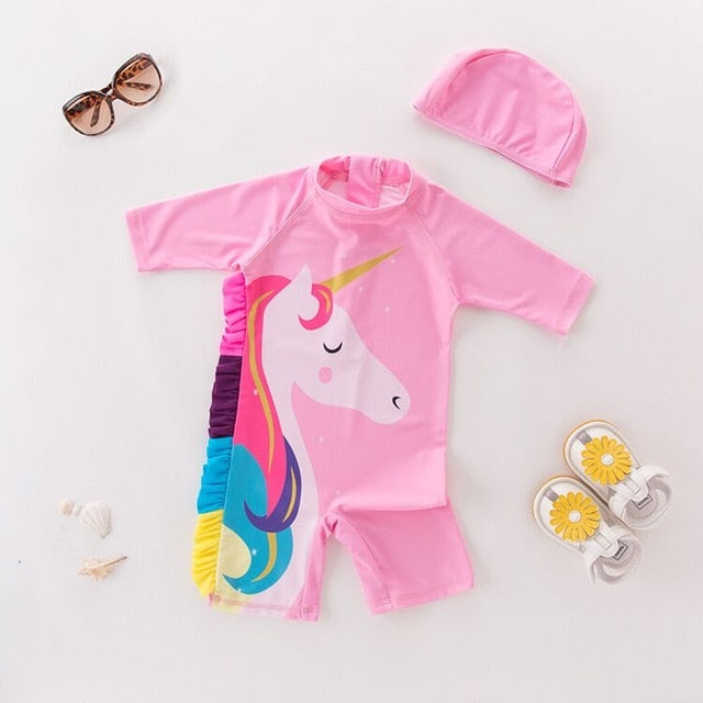 2 Pcs Baby Boy Swimwear+Hat Set