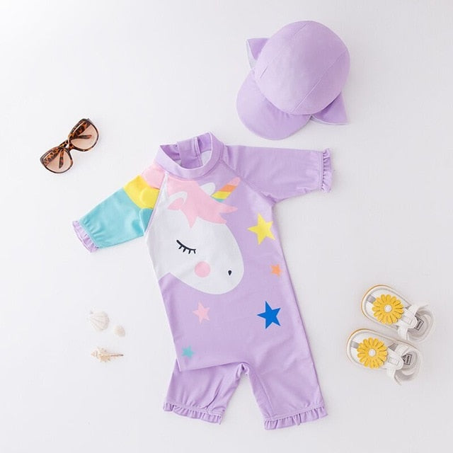 2 Pcs Baby Boy Swimwear+Hat Set