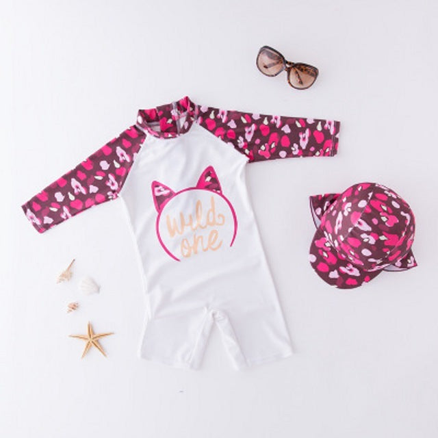 2 Pcs Baby Boy Swimwear+Hat Set