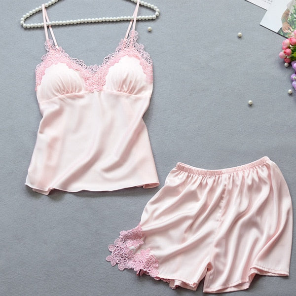 Summer Sexy Lace Satin Pajamas for Women