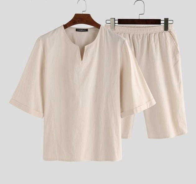 Men Solid Color Short Sleeve Casual Pajamas Sets - Jeglowstore