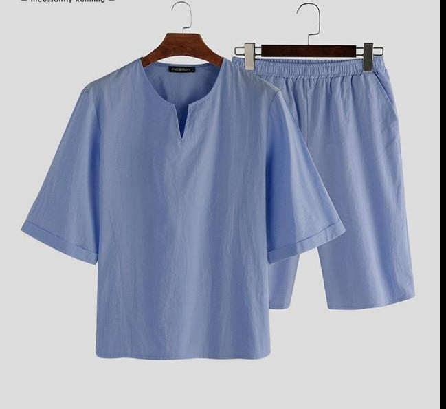 Men Solid Color Short Sleeve Casual Pajamas Sets - Jeglowstore