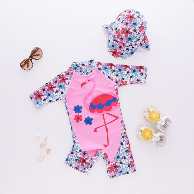 2 Pcs Baby Boy Swimwear+Hat Set