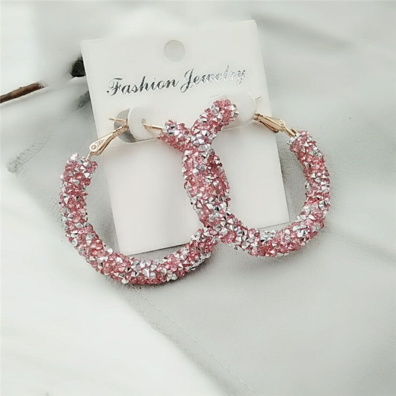 Circle Shiny Crystal Big Earrings - Shopeasywear