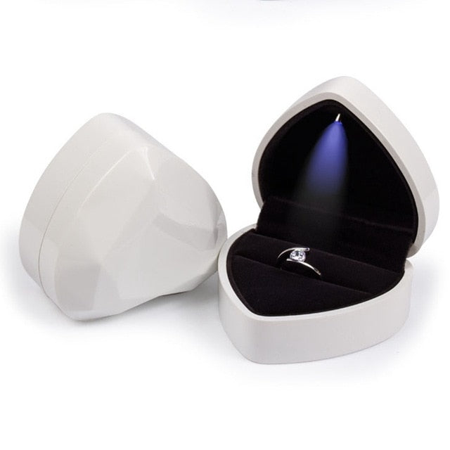 Heart Shape LED Lighted Wedding Earrings Ring Box Jewelry Display Case Holder Gift boxes Amazing Organizer Engagement Ring - Shopeasywear