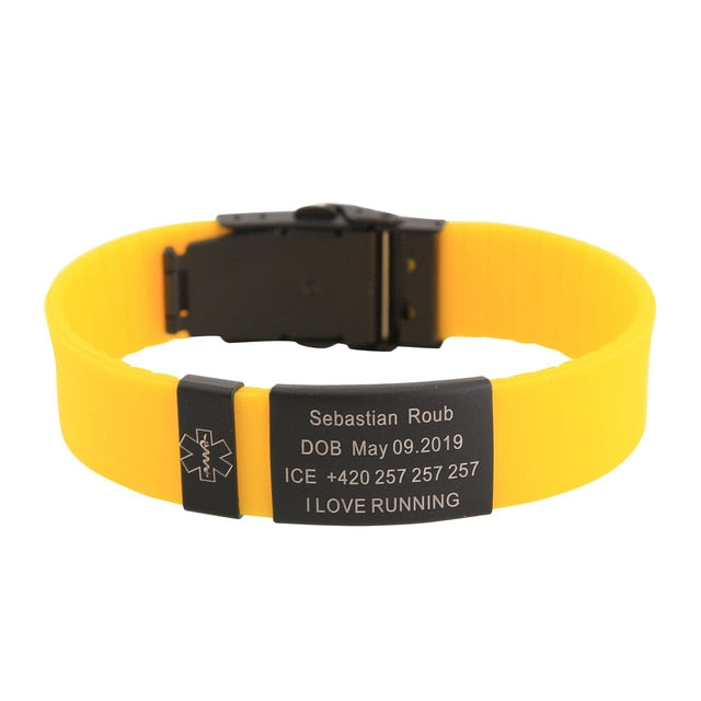 Personalized Custom Child Kids SOS ID Safety Wristband Black Bracelet Baby Kid Engraved Silicone Armband wrist Band Children Boy - Shopeasywear