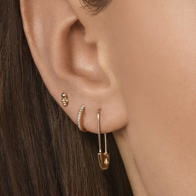 Female Safety Pin Crystal CZ Earrings - Shopeasywear