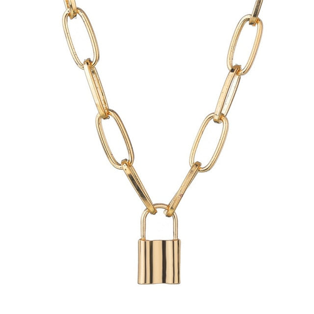 LETAPI Punk Metal Heart Choker Necklace For Women Big Thick Chain Round Hollow Multilayer Pendant Long Necklaces Jewelry - Shopeasywear