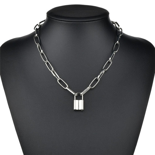 LETAPI Punk Metal Heart Choker Necklace For Women Big Thick Chain Round Hollow Multilayer Pendant Long Necklaces Jewelry - Shopeasywear