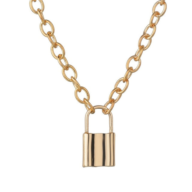 LETAPI Punk Metal Heart Choker Necklace For Women Big Thick Chain Round Hollow Multilayer Pendant Long Necklaces Jewelry - Shopeasywear