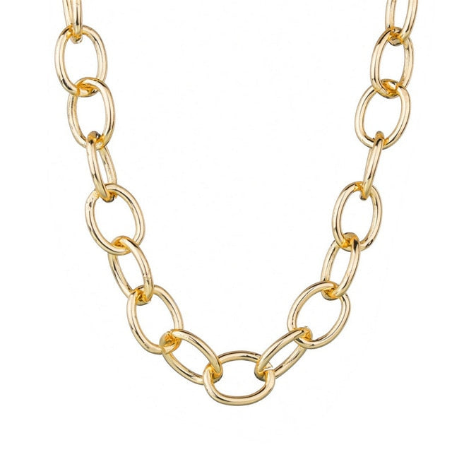 LETAPI Punk Metal Heart Choker Necklace For Women Big Thick Chain Round Hollow Multilayer Pendant Long Necklaces Jewelry - Shopeasywear
