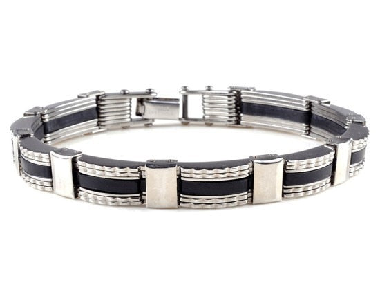 AOMU Men Silver Stainless Steel Link Chain Bracelets & Bangles Men's Cuff  Wristband Biker Motorcycle Black Silicone Bracelet - Shopeasywear