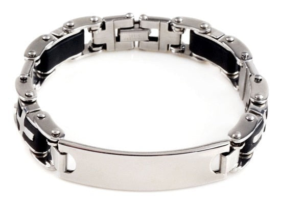 AOMU Men Silver Stainless Steel Link Chain Bracelets & Bangles Men's Cuff  Wristband Biker Motorcycle Black Silicone Bracelet - Shopeasywear