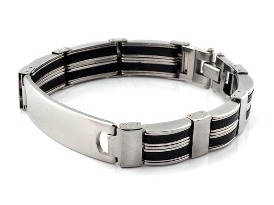 AOMU Men Silver Stainless Steel Link Chain Bracelets & Bangles Men's Cuff  Wristband Biker Motorcycle Black Silicone Bracelet - Shopeasywear