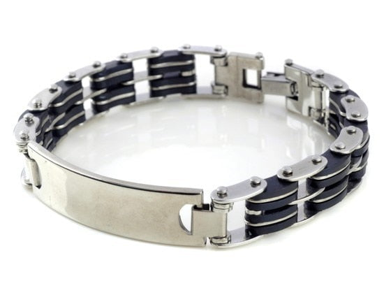 AOMU Men Silver Stainless Steel Link Chain Bracelets & Bangles Men's Cuff  Wristband Biker Motorcycle Black Silicone Bracelet - Shopeasywear
