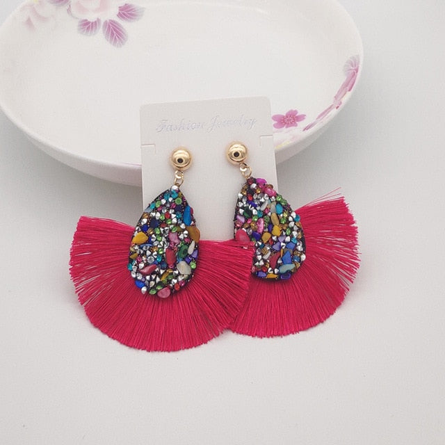 Shiny Crystal Tassel Earrings Handmade Rhinestone Pendant Statement Long Fringe Earrings for Women Fashion Jewelry 2019 - Shopeasywear