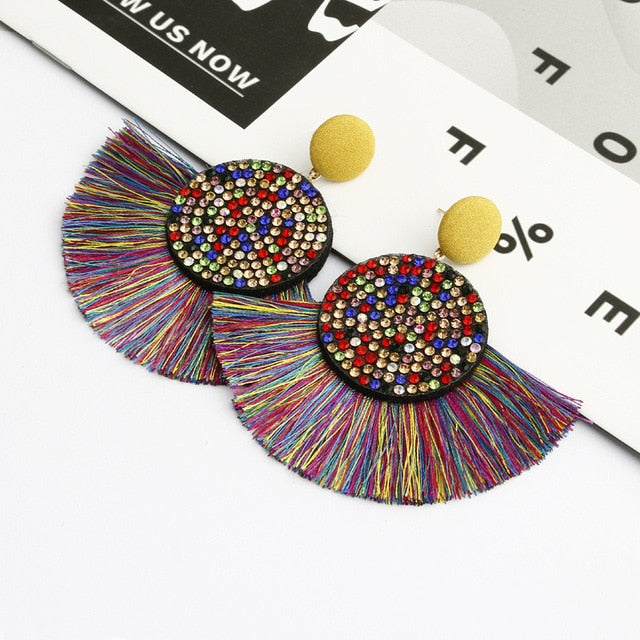 Shiny Crystal Tassel Earrings Handmade Rhinestone Pendant Statement Long Fringe Earrings for Women Fashion Jewelry 2019 - Shopeasywear