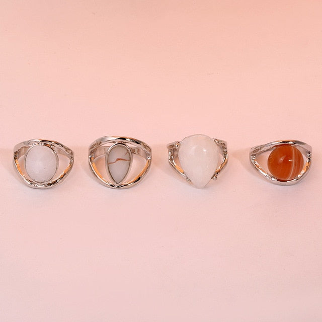 HZ 2019 Vintage Summer 8Pcs/Set Fairy Friends Colorful Stone Metalic Fashion Finger Rings Korea Hit Rings for Women Girl Party - Shopeasywear