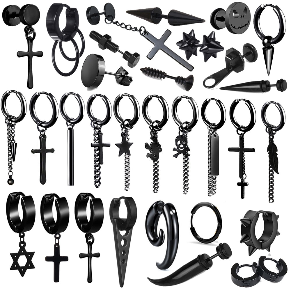 1 pair Punk Black Multiple Styles Stainless Earrings - Jeglow store