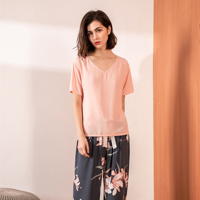 Short Sleeve Elastic Pajama For Women