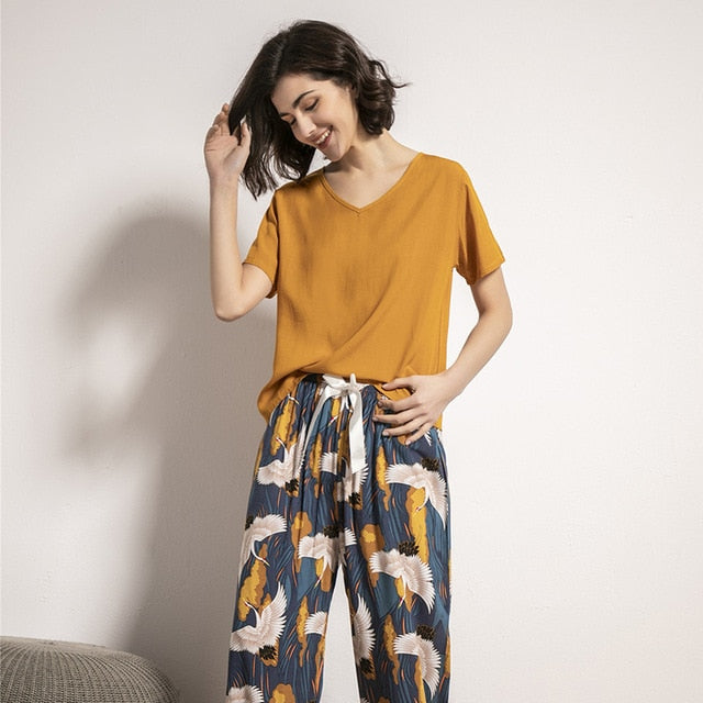 Short Sleeve Elastic Pajama For Women