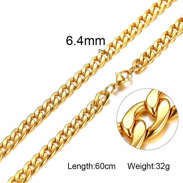 Men's Necklace Round Miami Cuban Link Chain Gold and Tone Stainless Steel Punk Boy Male Colar Gifts 24" - Shopeasywear
